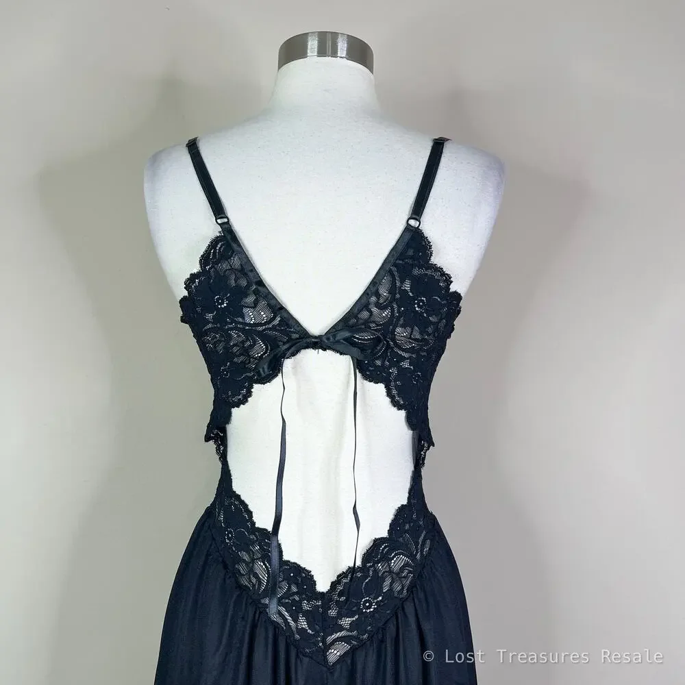 Vintage 80s Andrea Kristoff Escante Black Lace Sheer Wide Leg Lingerie Jumpsuit